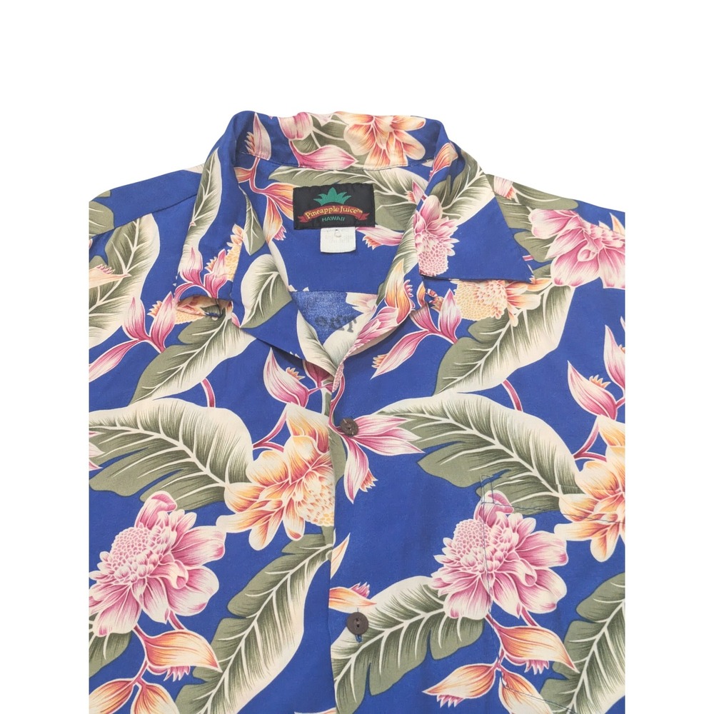 Pineapple Juice Hawaii Men's XL Blue Tropical‎ Floral Hawaiian Button Up Shirt